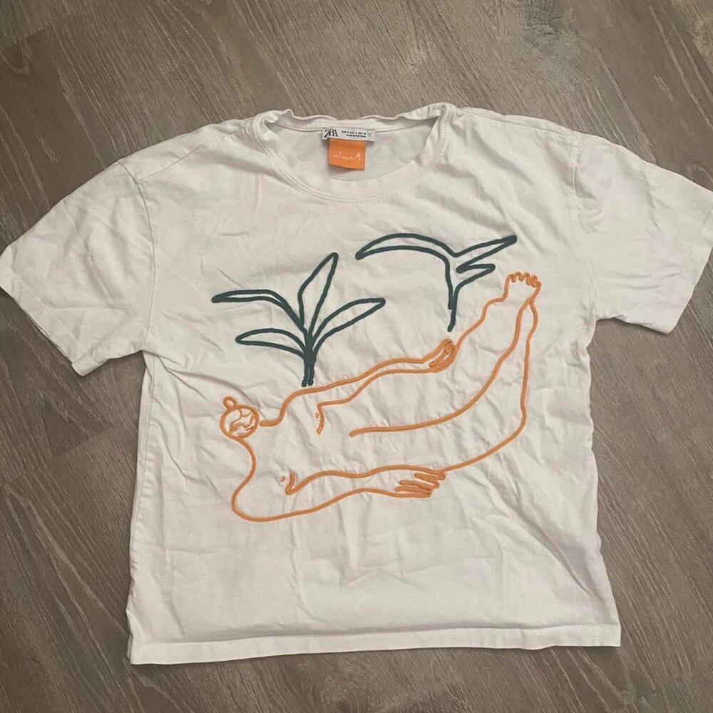 Zara Dina Bukva Embroidered T Shirt